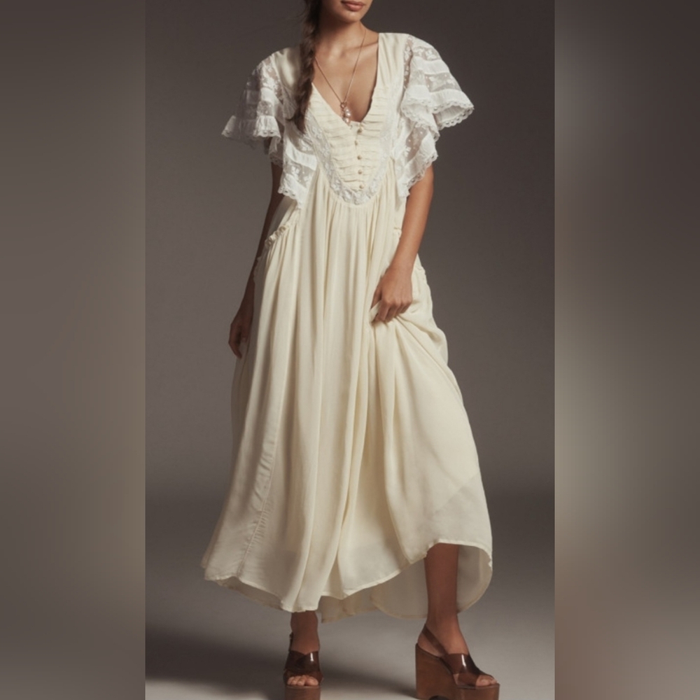 Anthropologie Flutter-sleeve Midi Dress
